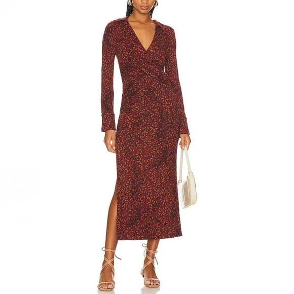 NEW Free People Shayla Wrap Midi Dress Floral Brown Chocolate Combo - Picture 1 of 15